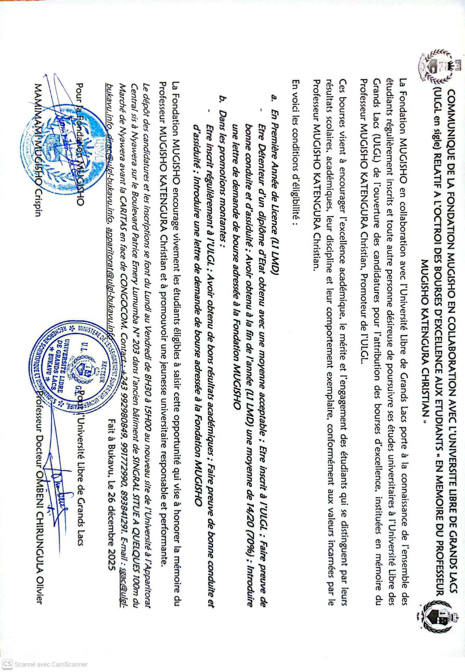 Octroi des bourses d'études d'excellence